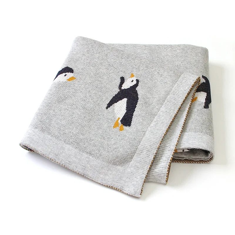 Manta de bebé de punto de algodón, ropa de cama para recién nacido, colcha de pingüino para cuna, 100x80CM, cochecito para niño y niña, pañales a cuadros súper suaves