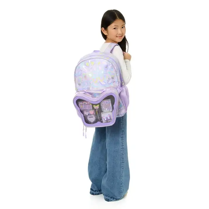 

Schoolyard Vibes 17" Girls' Butterfly Backpack with Stationary Set, Purple