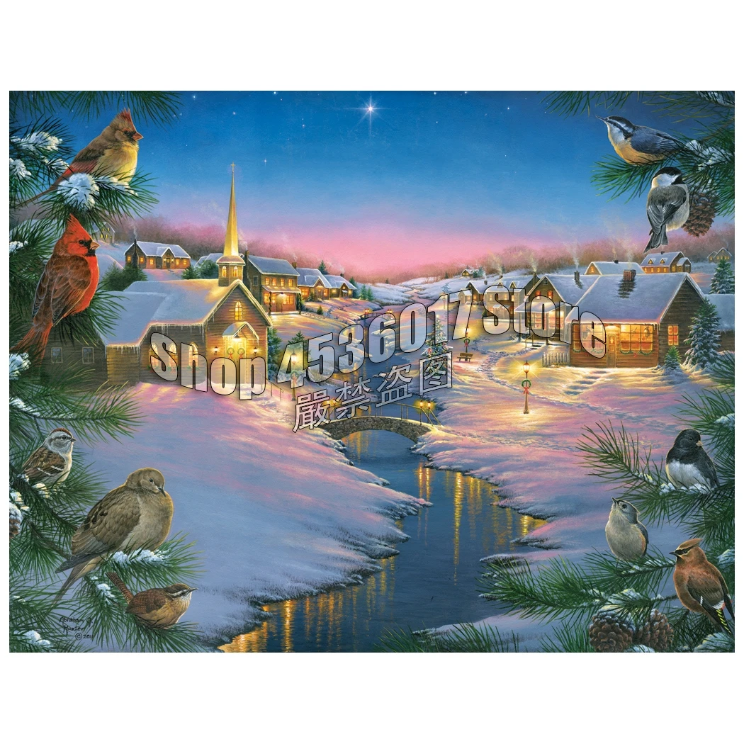 

Winter Birds Houses 5D Diy Diamond Painting Cross stitch kit Diamond Mosaic Embroidery full decoración hogar pintura de diamante