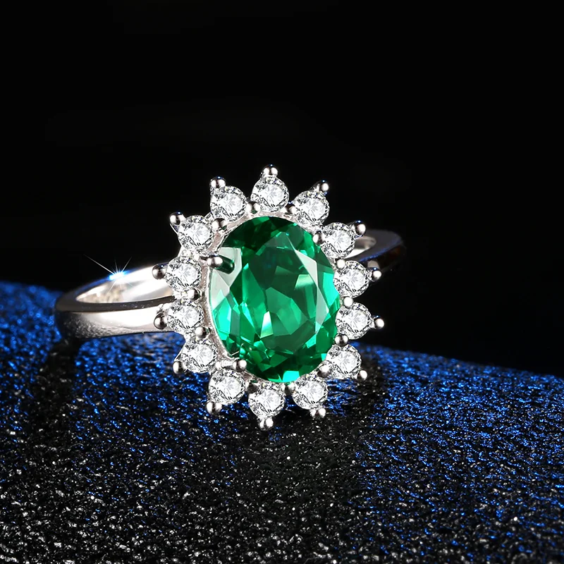 Classic Princess Ring for Women Luxury Jewelry 100% Pure 925 Sterling Silver Green oval  Cut 5A Zirconia Girl Wedding Band Rings