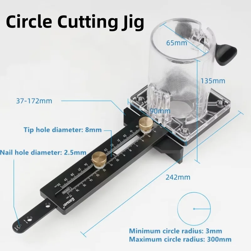 Woodworking Circle Cutting Jig for Electric Trimming Machine Wood Router Milling Circle Slotting Base DIY Tools with Scale Fence