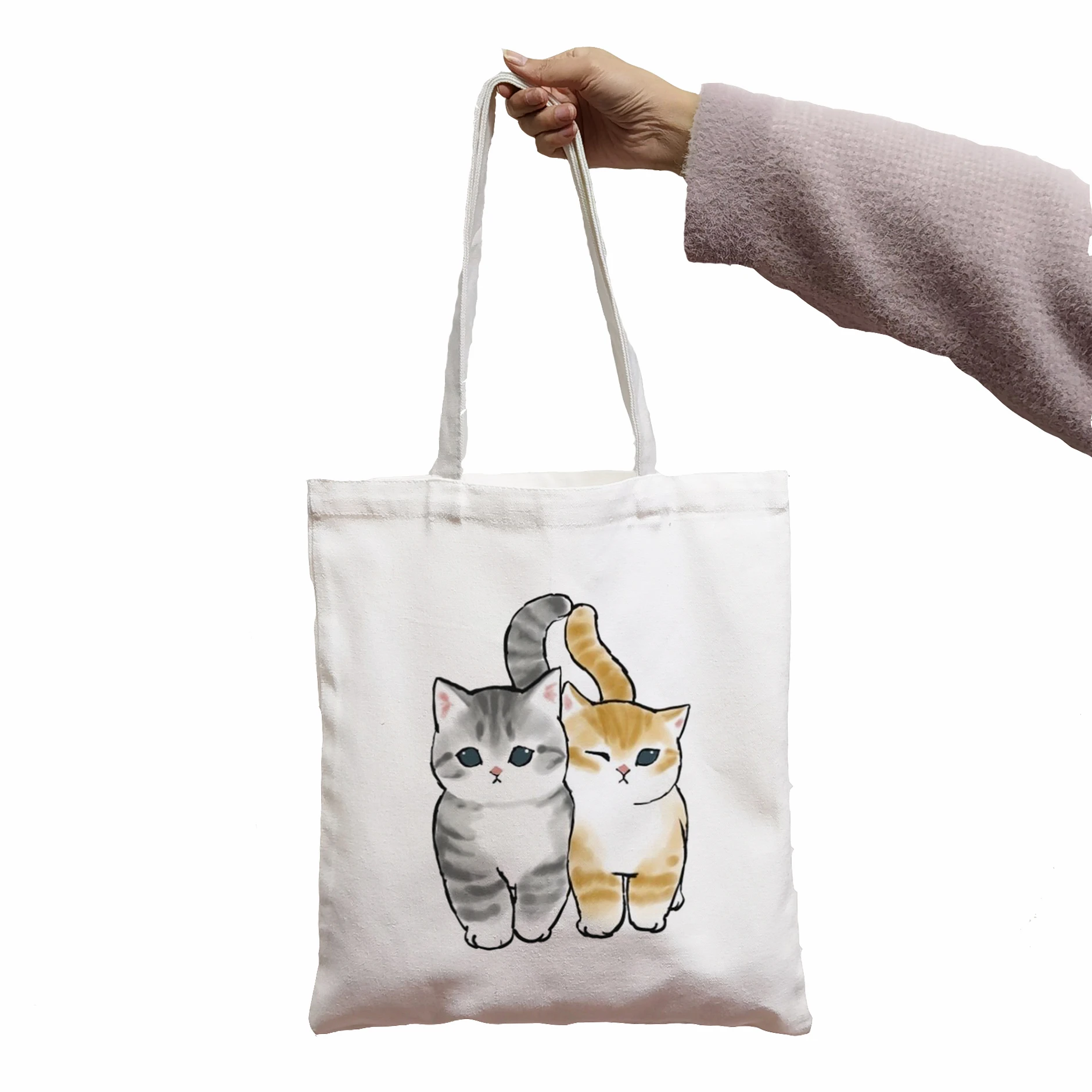 Women Shoulder Canvas Bag Cute Cat Print Female  Reuseable Shopping Totebags Student School Bookbags