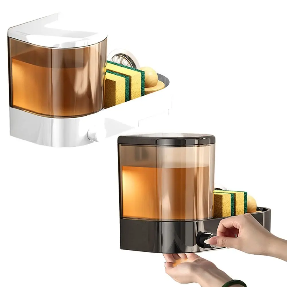 

С сливным лотком, настенный дозатор мыла с держателем для губок, контейнер для дезинфицирующего средства для рук большой емкости, водонепроницаемый пресс для рук