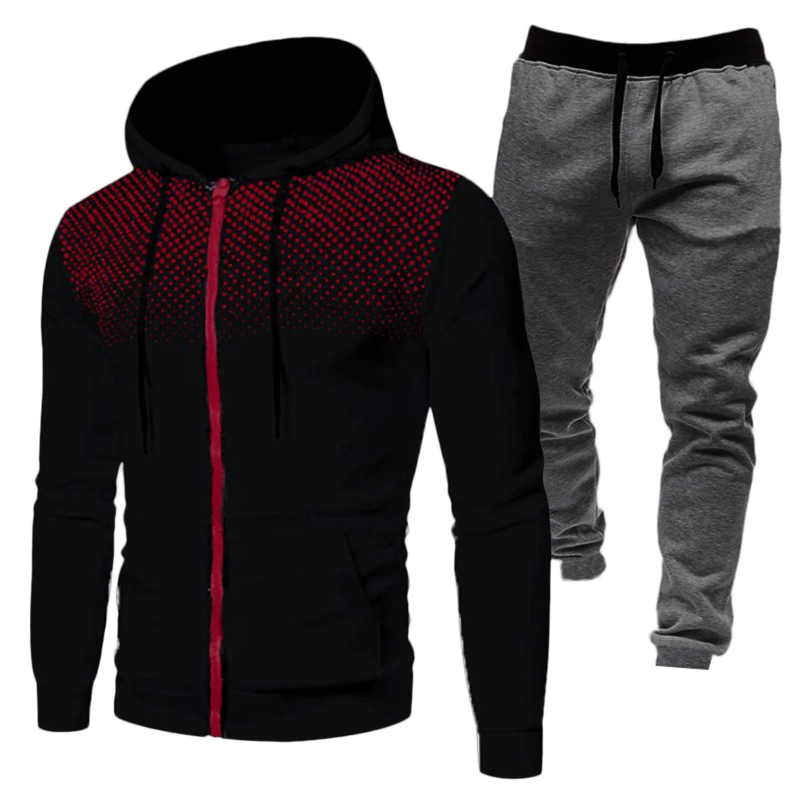 Tute da uomo sport invernali in pile a pois stampa cerniera abbigliamento sportivo Jogger felpa con cappuccio pantalone sportivo Streetwear pantaloni sportivi all'aperto