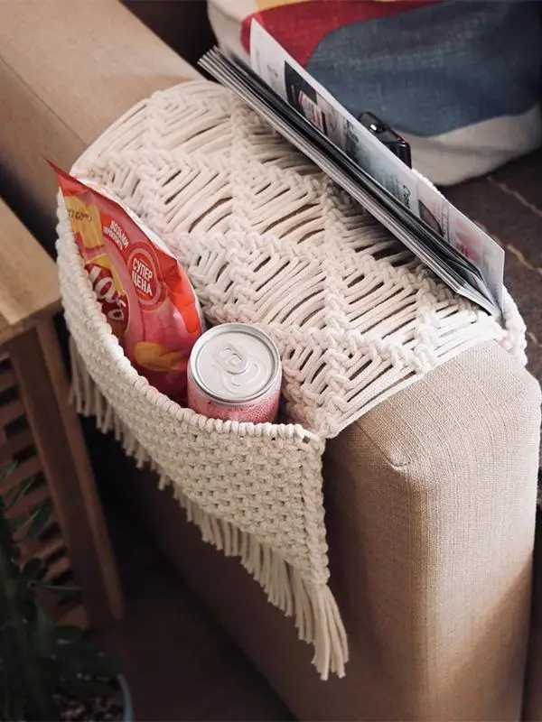 Nordic Bohemian Handwoven Decorative Miscellaneous Organizer Sofa Armrest Remote Control Storage Bag Cotton Home Textile