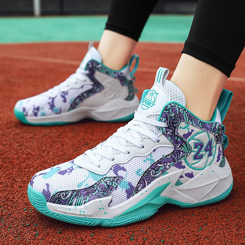 Men's Sports Basketball Shoes 2024 Spring and Summer New Mesh Breathable Ball Boot Children's Practical Training Running Shoe
