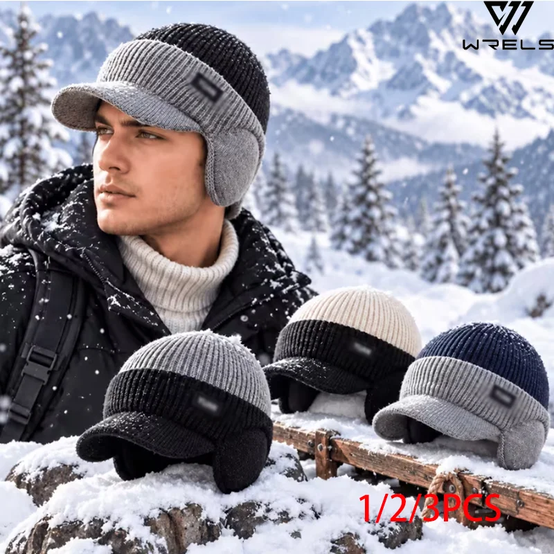 Winter Ear Flap Knit Hat Thickened Windproof Ear Protection Baseball Cap Men Women Elastic Thermal Skiing Hiking Running Beanie