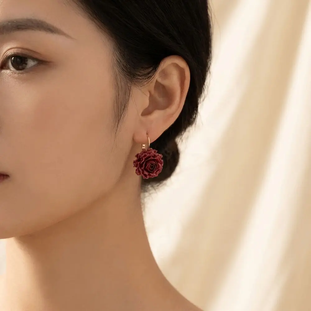 Sweet Artificial Rose Earrings Retro Resin Preserved Flower Earrings Unique Delicate Craftsmanship Romantic Ear Hooks