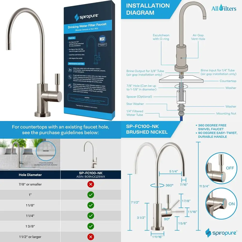 

Lead-Free NSF Certified Reverse Osmosis Replacement Faucet, Brushed Nickel Finish, Air Gap Design for Pure Drinking Water