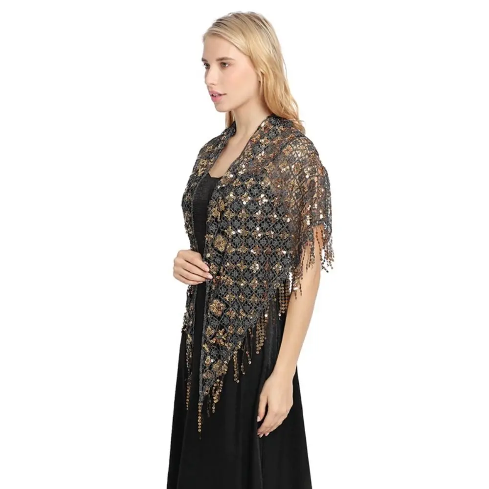 

Модные шали с блестками и кисточками, накидки, треугольная шаль, разноцветные аксессуары для танцев, шарф для танца живота для девочек