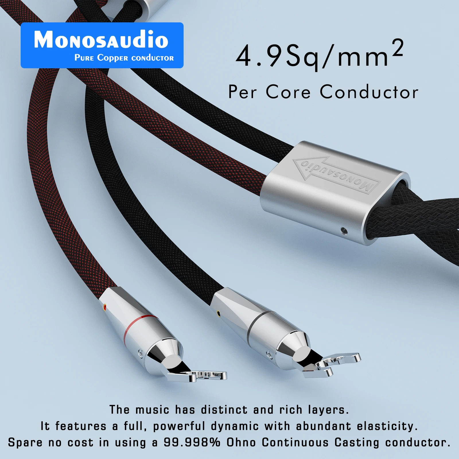 Monosaudio OCC Silver Plated Speaker Cable Pure Copper Rhodium Plated Y Plug Silver Plated HiFi Audio Amplifier Connection