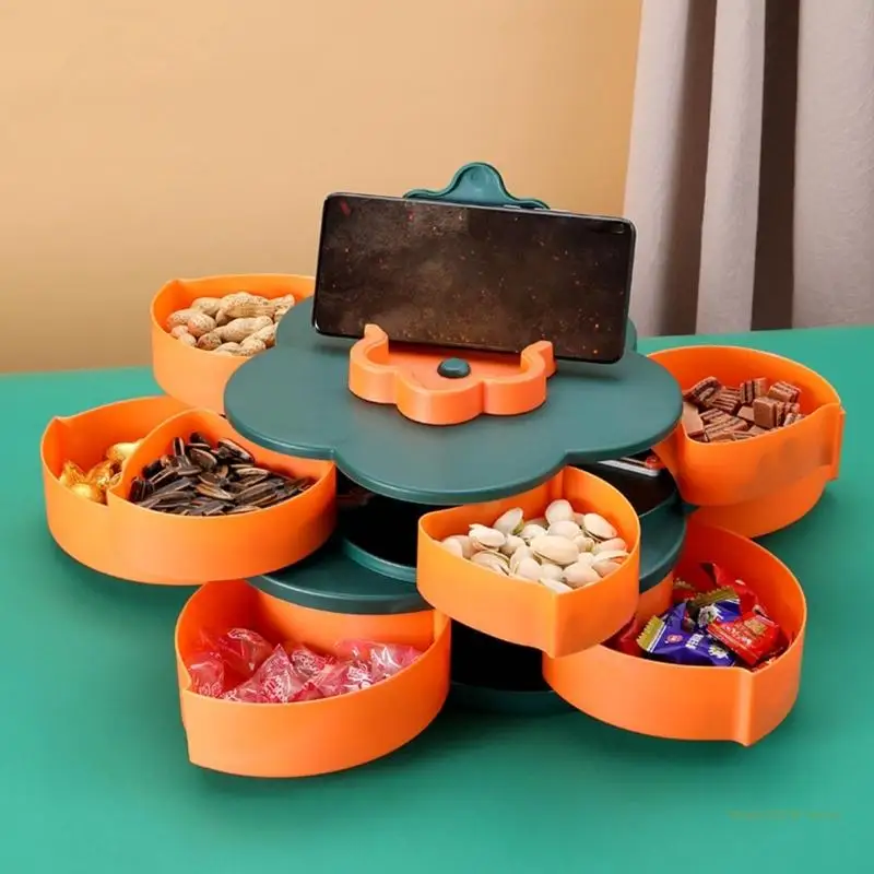 QX2E 3 Tier Rotatable Dried Fruit Storage Box with Lid Organization Box