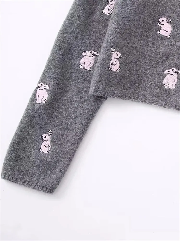 MOLAN Gray Woman Cardigan Rabbits Jacquard New Fashion Buton-Up New O Neck Casual Knitted Sweater Cute Pink Female Stylish Coat