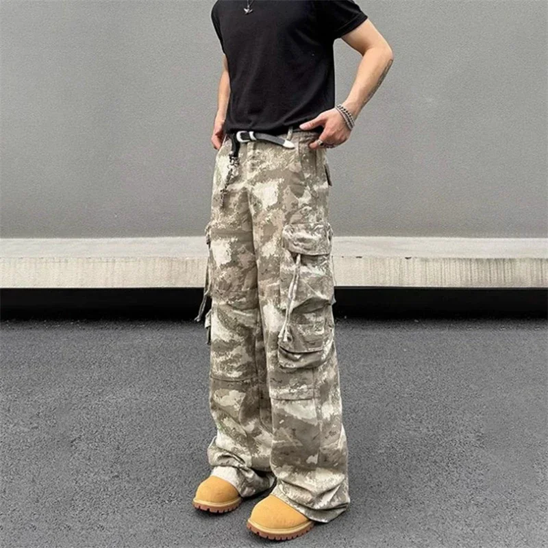 Women's Desert Camouflage Multi Pocket Unisex Pants Cool Girl Street Fashion Bottoms Female High Waist Straight Wide-leg Trouser