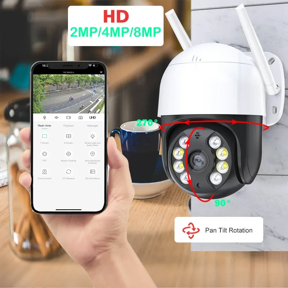 4K WIFI PTZ  Security Camera 4G 8MP 4MP AI Human Detect Wireless Surveillance Camera with SIM for Outdoor Security Protection