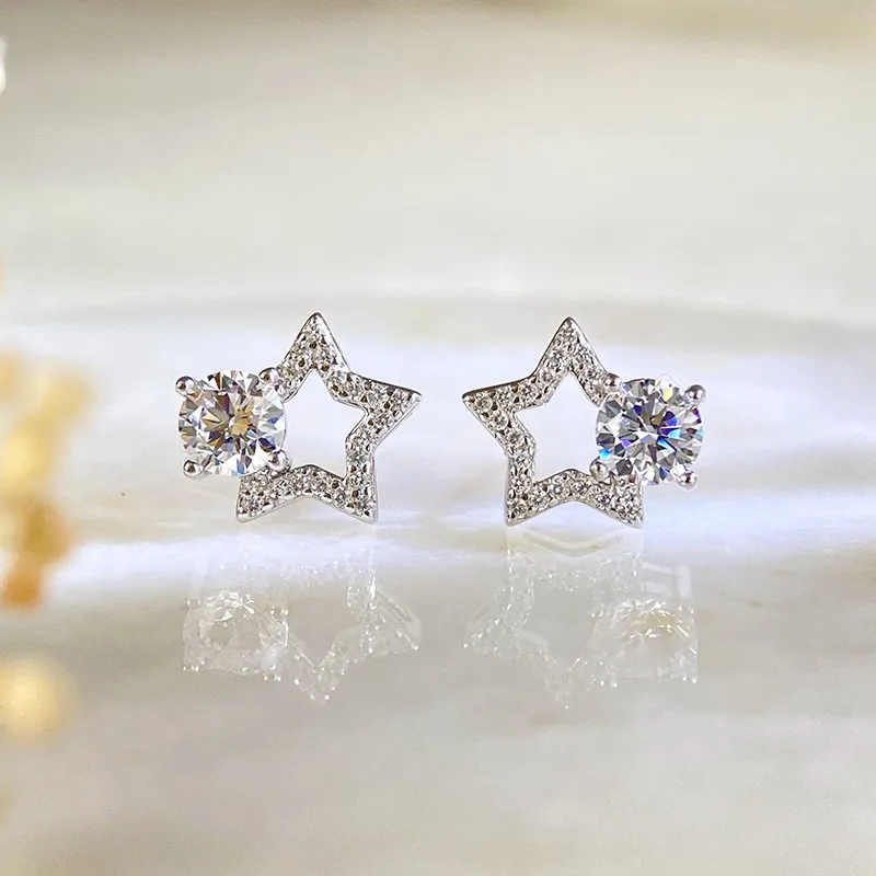 

Luxury 1CT Moissanite Hoop Earrings For Women Wedding Bridal S925 Sterling Silver Couples Stud Earring Anniversary Gift