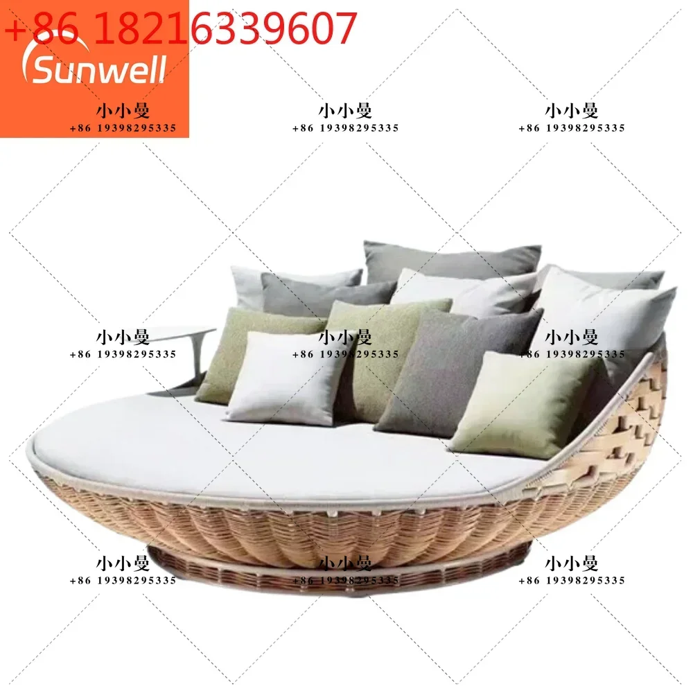 YAO New Outdoor Rattan Daybed Swing Patio Leisure Hanging Rattan Wicker Swings Lounger Round Sunbed For Balcony