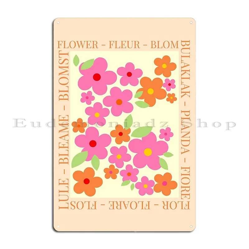 Flower In Different Languages Metal Plaque Poster Garage Decoration Wall Mural Designing Wall Mural Decoration Tin Sign Poster