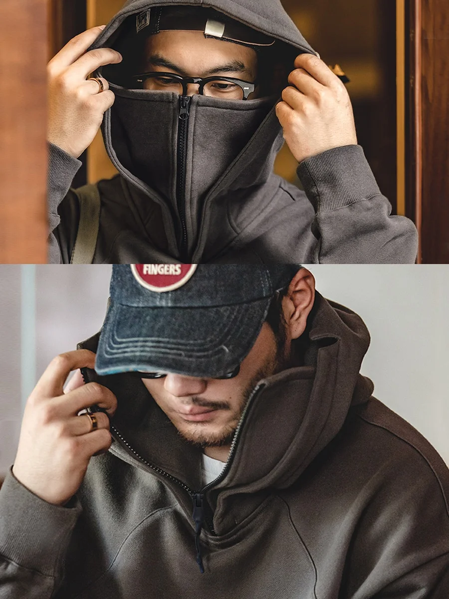 

Maden American Sle Heavyweight Hoodie Masked Balac Sweatirt Zipper Functional Ninja Jaet Men Autumn Cotton Pure Color
