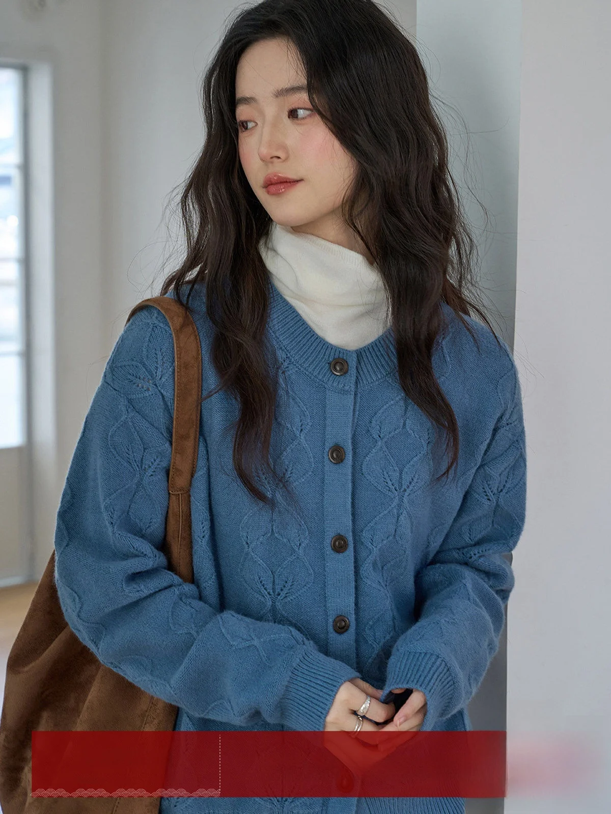 

Свободный вязаный кардиган с круглым вырезом для женщин: мягкий, уютный, синий, в стиле lazy, зимний, модный, маленький размер, верхняя одежда, пальто