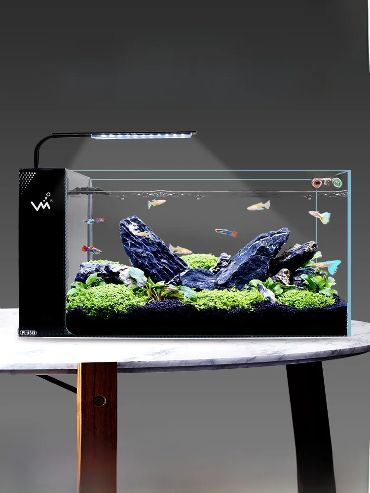 

Living Room Household Small to Medium Size Super White Glass Desktop Aquarium Eco Scenery Side Filter Oxygenating Integrated ...