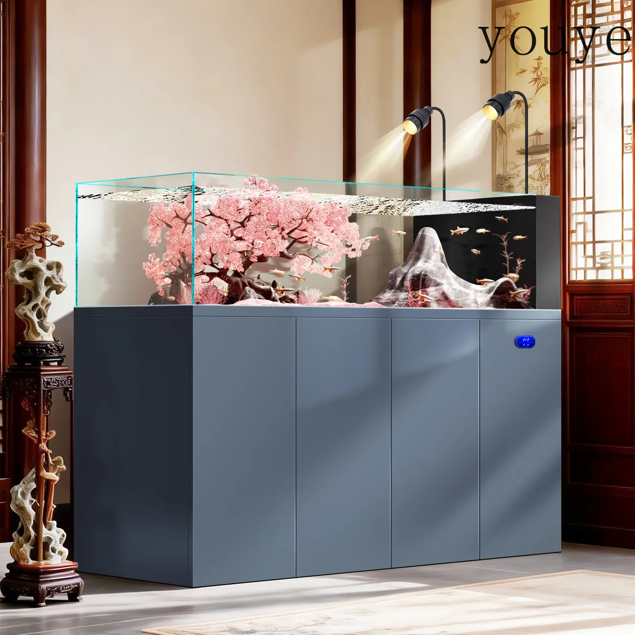 

Stream tank fish tank living room new bottom filter ultra-white glass original ecological landscaping grass tank