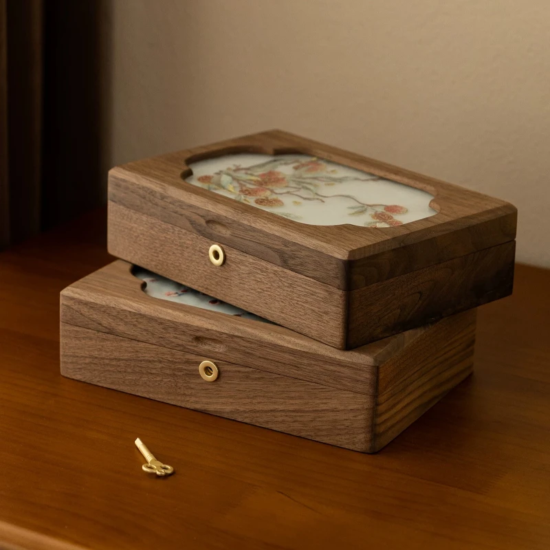 Embroidered Jewelry Storage Box High Grade Solid Wood With Lock New Chinese Style Birthday Wedding Gift For Bride Bridesmaid