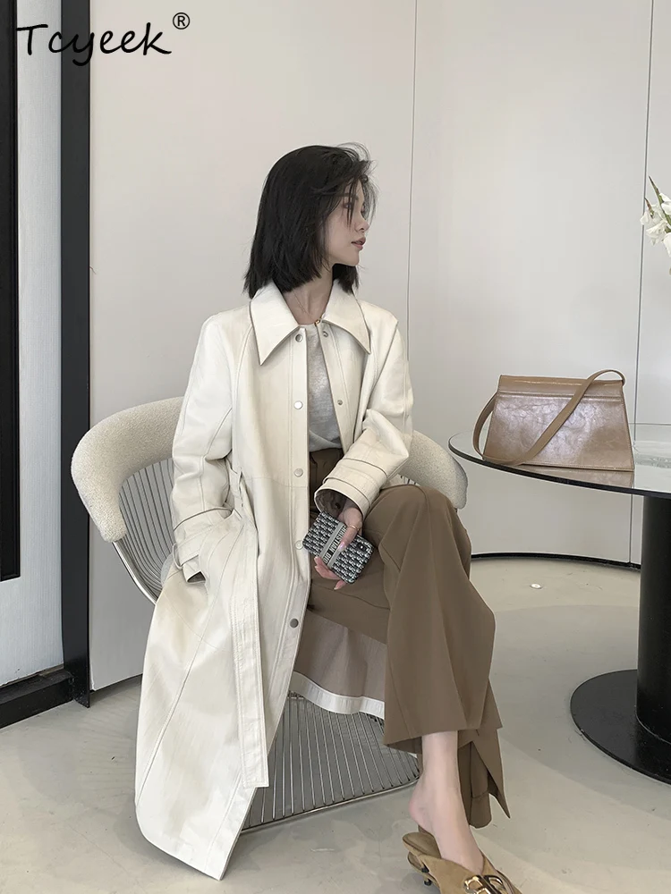 Tcyeek Echtes Schaffell Frühling Herbst Trendy Stehkragen Weiße Krawatte Lange frauen Echtes Leder Jacke Ж Ett Mohamedyddydd Mohamed