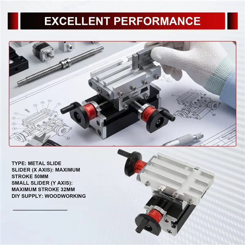 ABFKW Metal Cross Table Slider Maximum Travel X Axis 50mm Y Axis 32mm Suitable for Tools Metal Mini Machines