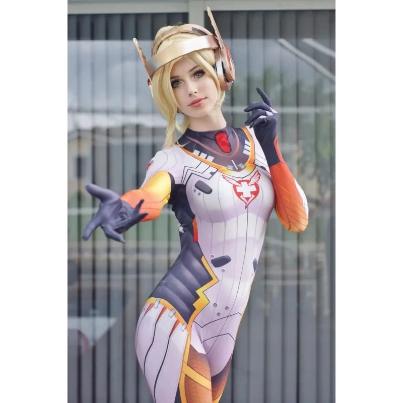 Costume de cosplay Mercy D.VA pour adultes et enfants, combinaison Zentai imprimée en 3D pour femmes et filles, super-héroïne, Halloween R68WW