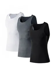 3 Pack Mens Compression Vest Quick Dry Body Shaper Undershirts for Men Sleeveless Baselayer Running Sports Shirt Tank Tops