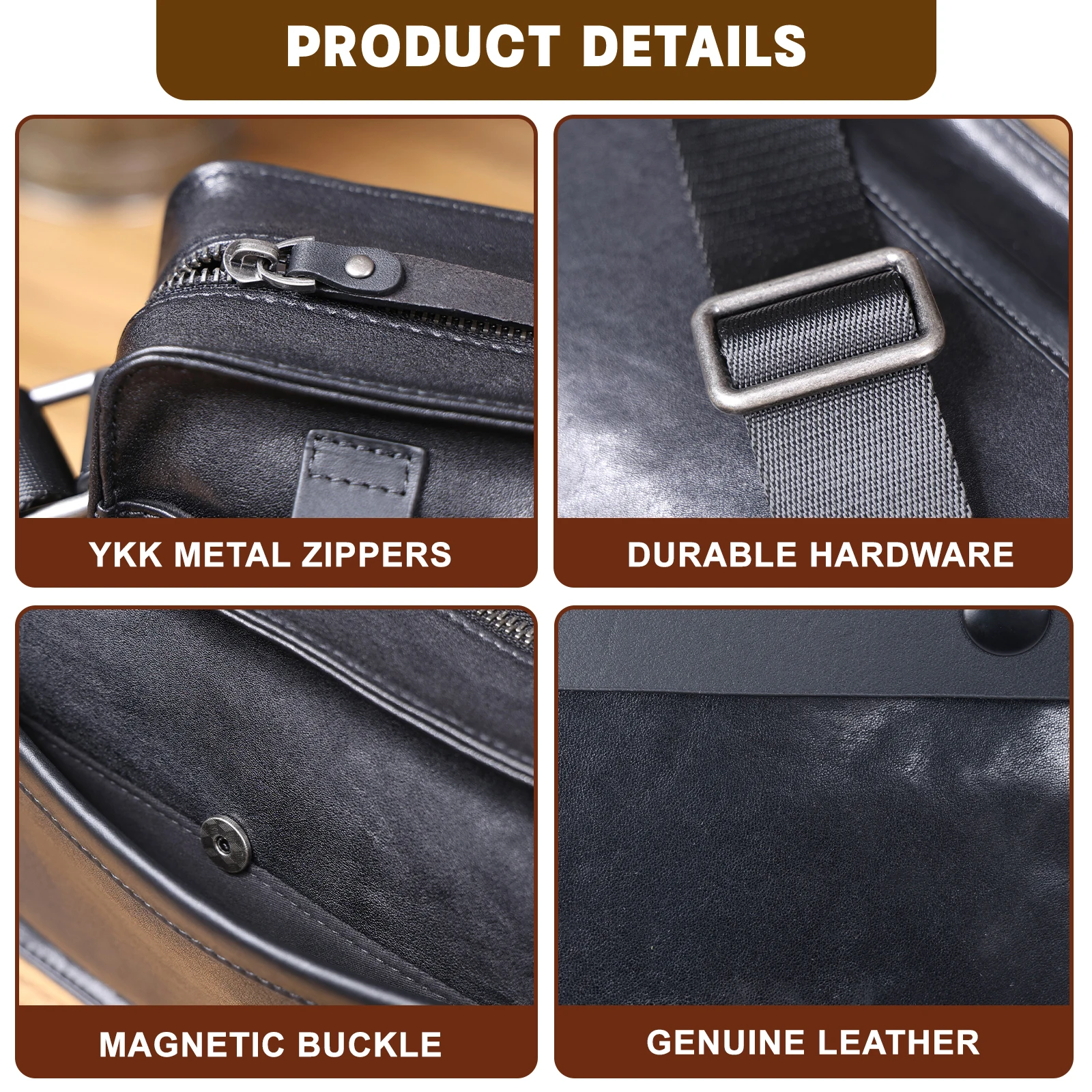 Oberschicht aus pflanzlich gegerbtem Echtleder, Herren-Umhängetasche, Crossbody-Tasche, lässiger, modischer, minimalistischer Stil – Detail 11