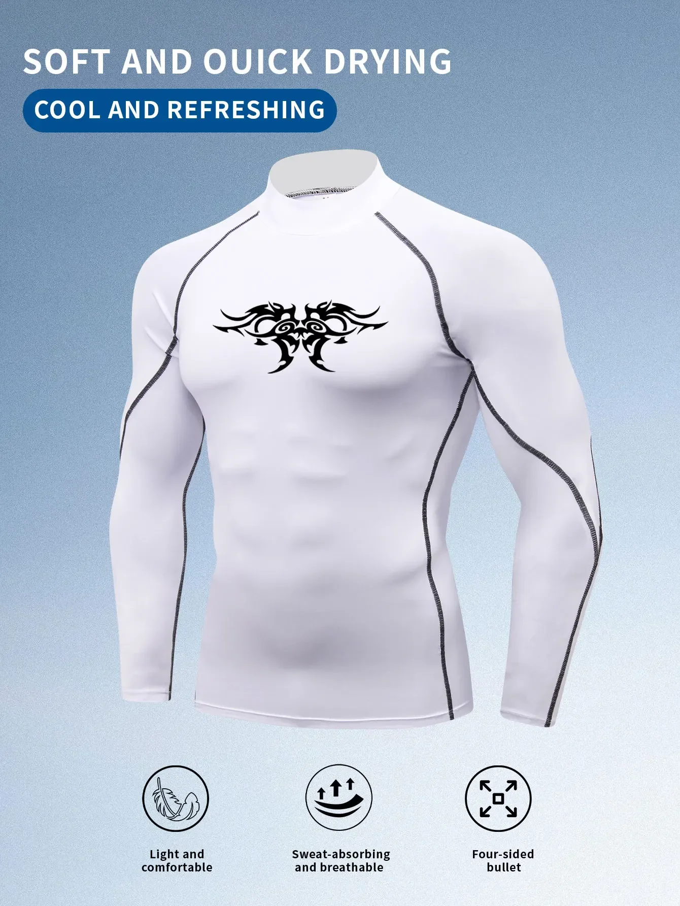 

New men's fitness tight T-shirt, basketball tight training wear running T-shirt, fast dry compression high neck long sleeve