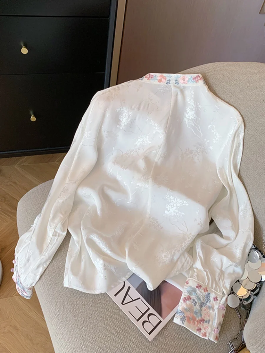 Nuevo cuello chino Sle blanco con botones irt para mujer Primavera Verano Retro reformado nacional Sle Zen bordado Tang costo...