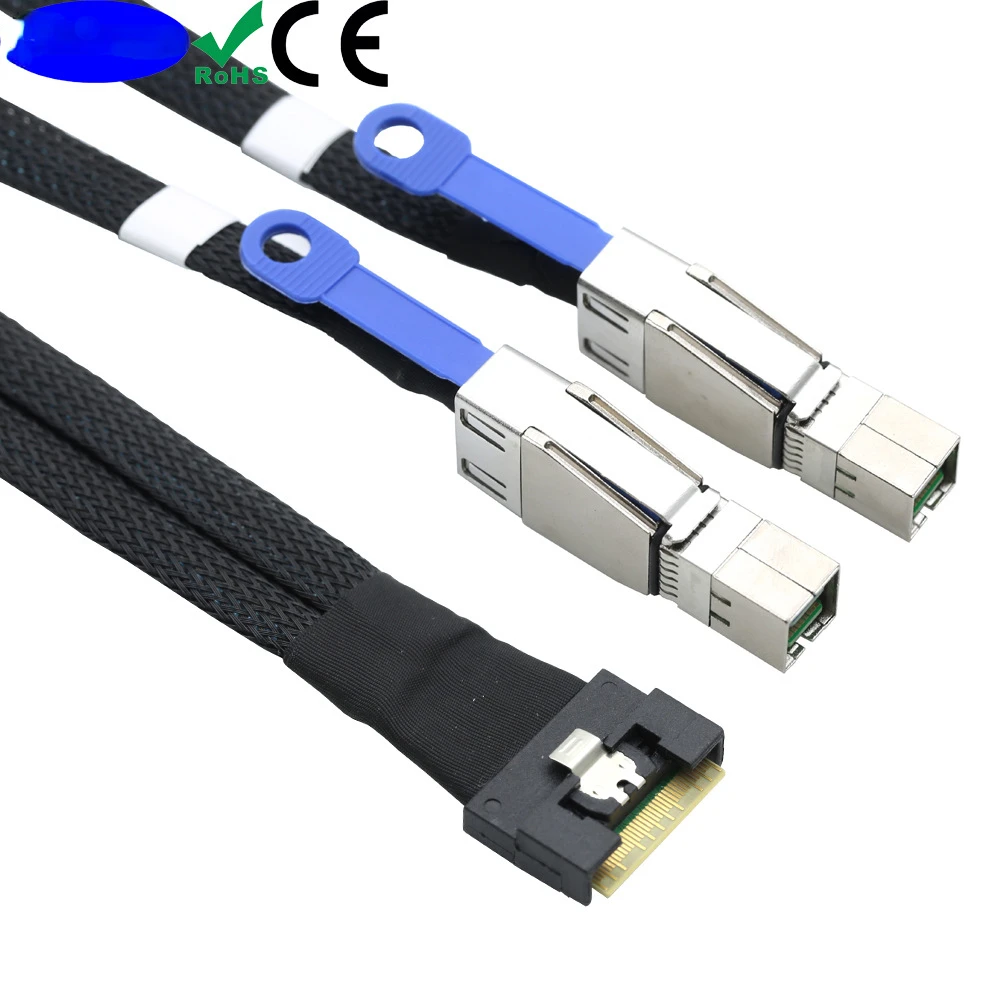 High-Quality PCIe Slimline SFF-8654 8I with Full Coverage Anti-Bending Plug Convert 2 SAS HD 8644 Service Cables