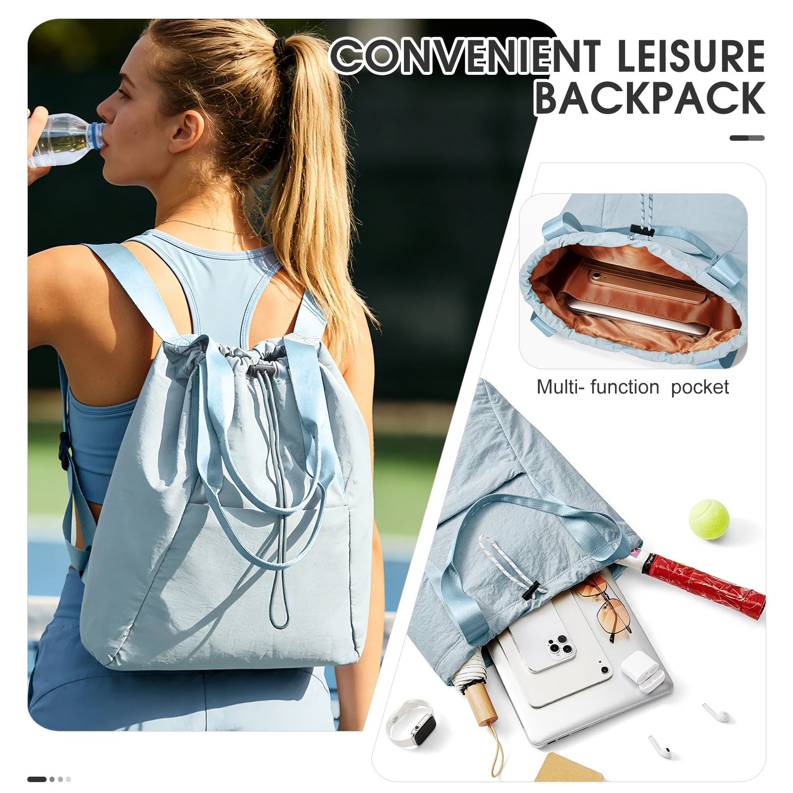 حقيبة ظهر برباط للياقة البدنية، حقيبة ظهر لمضرب كرة الريشة، حقيبة لياقة اليوغا، حقيبة ظهر للسفر لركوب الدراجات