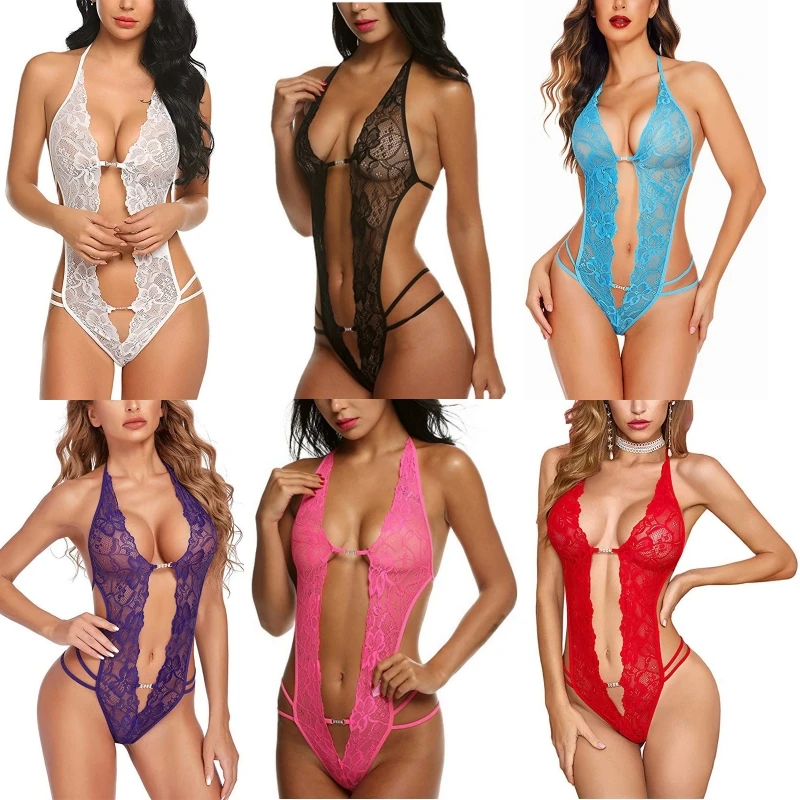 Sexy crotchless lingerie feminina renda oco conjunto de sutiã trajes eróticos teddy bebê boneca vestido sutiã aberto conjunto de roupa interior pornô