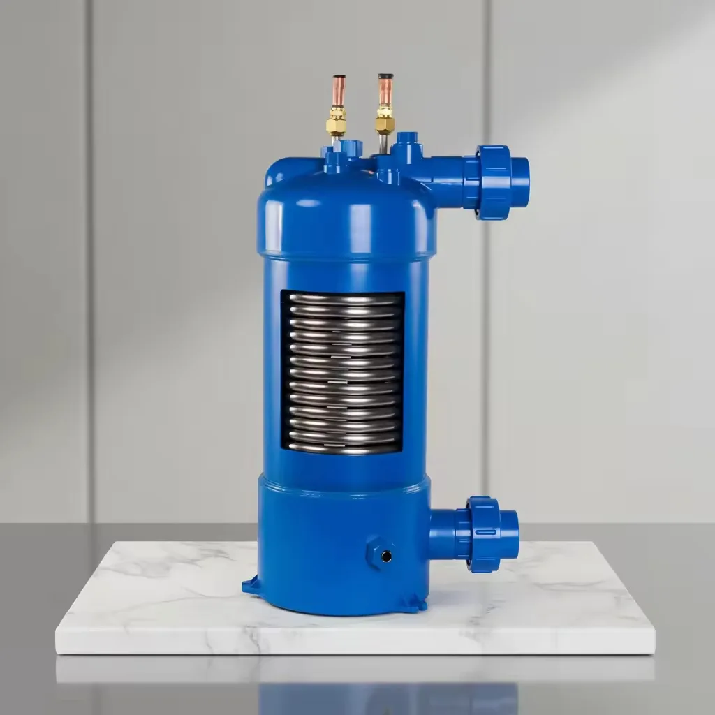 Pool Heat Pump Titanium Heat Exchanger PVC Shell Pure Titanium Coil Evaporator Seawater Corrosion Resistant Shell Tube Heat Exch