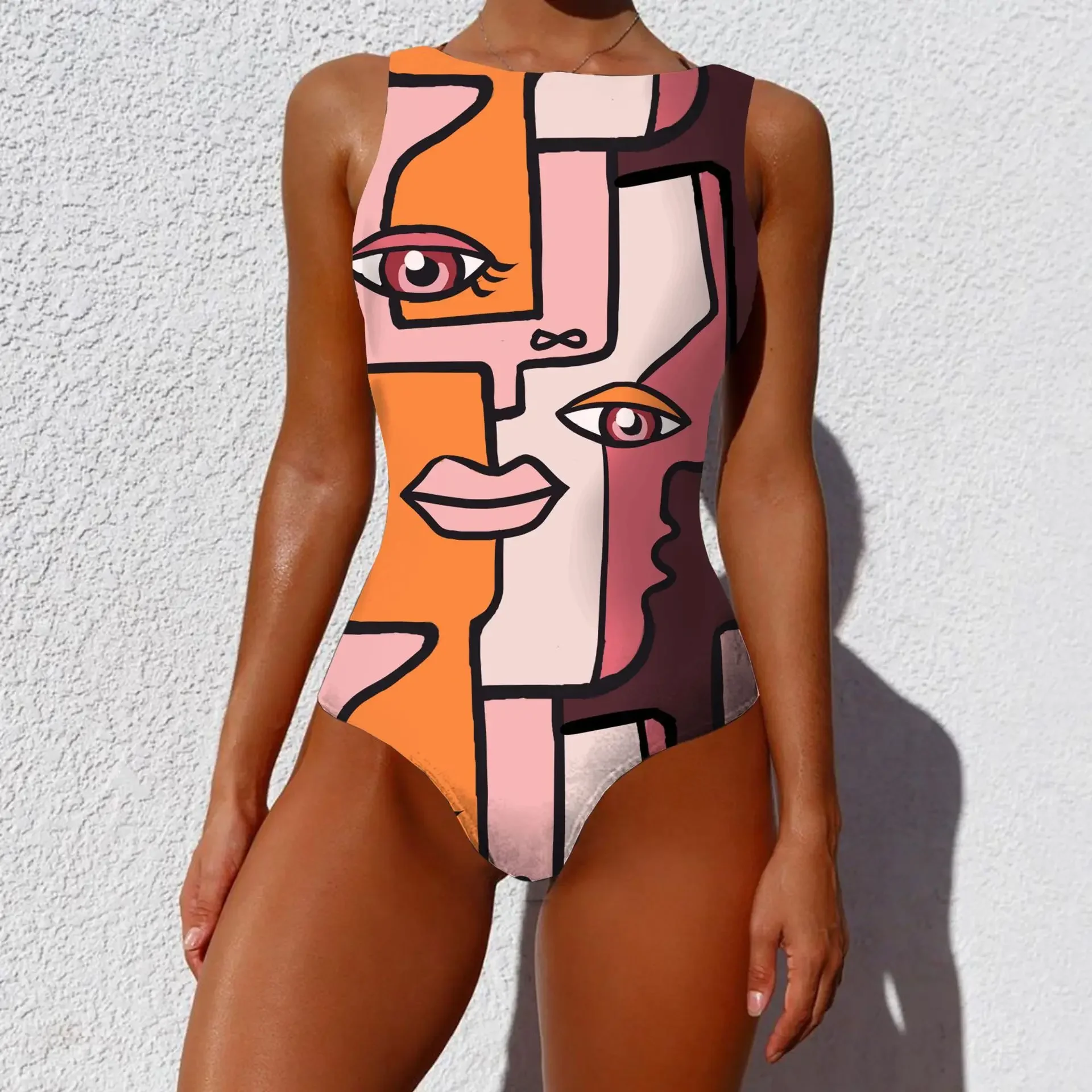 2023 New Printed One-piece Swimsuit Classic Printed Lace Up Swimsuit Women's Push Up Flower One-piece Suit Beach Wear For Female