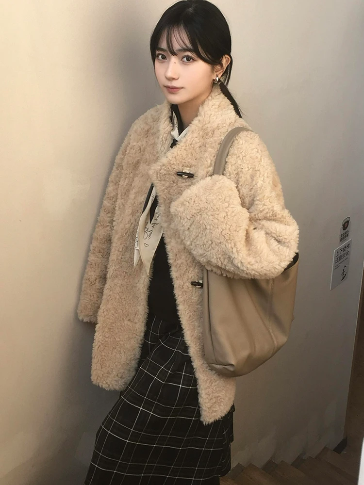 

Lamb Fur Jaet Women's Thiened Loose Plu Korean Sle Environmental Protection Leather Coat Autumn Winter New Arrival