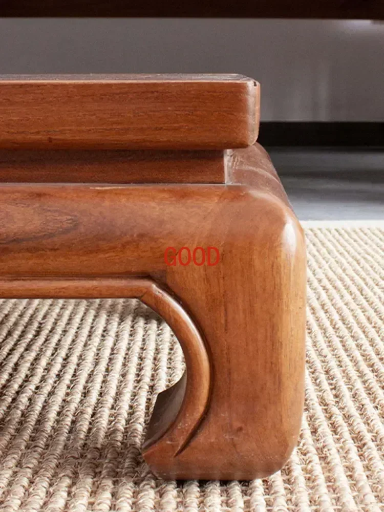 Solid Wood Footstool Old Elm Plastic Footpad Simple Zen Footstool