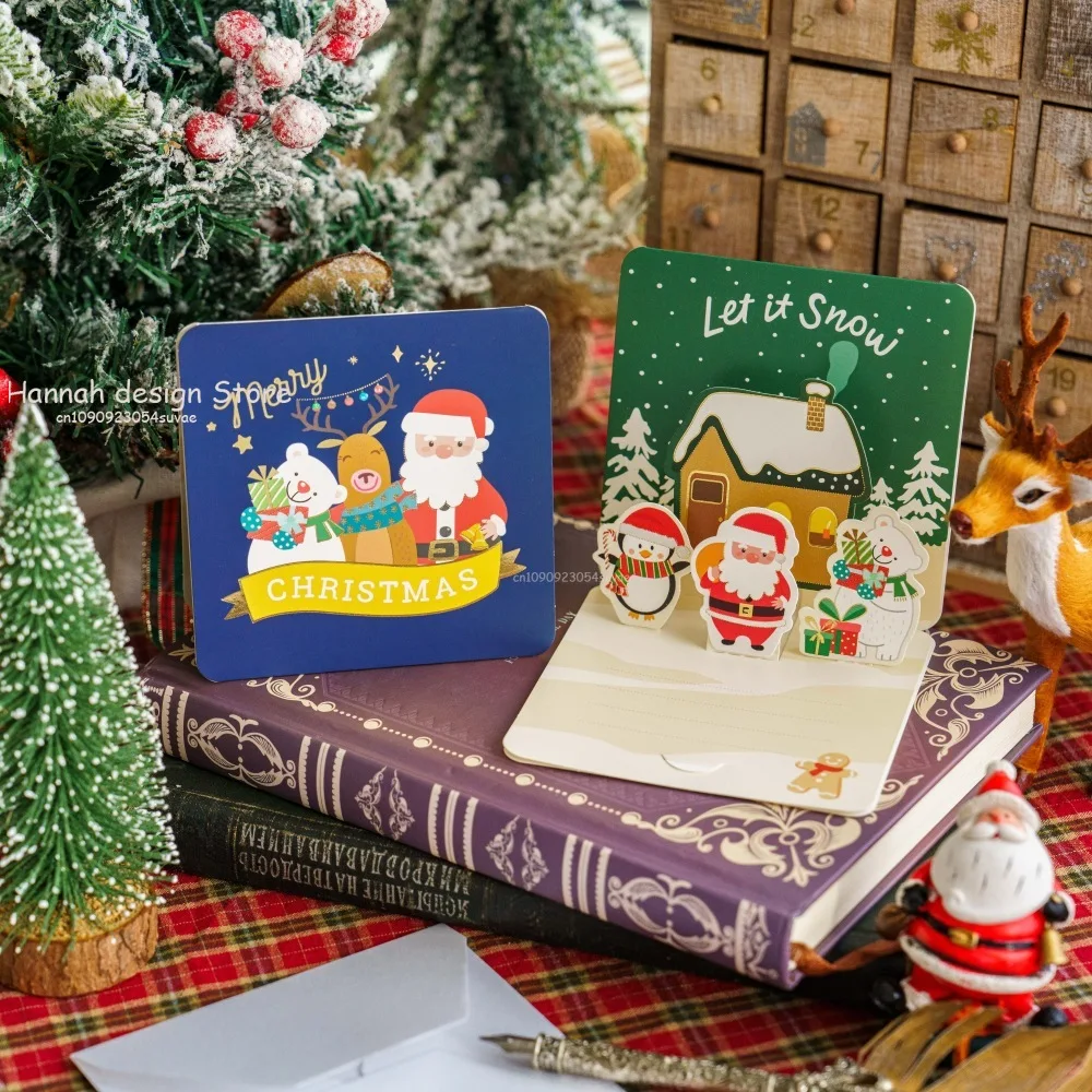 Joyeux noël pli petites cartes de voeux avec enveloppes carte postale de noël Navidad nouvel an bricolage carte-cadeau décoration Noel