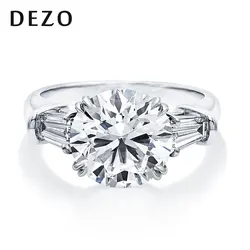 DEZO 3 Stone Moissanite Engagement Rings For Women Solid 925 Silver 3CT / 5CT Round Cut VVS D Color GRA Certificate
