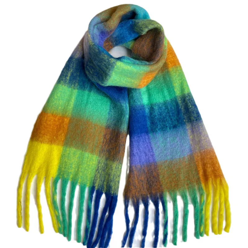 ﻿   여성용 레인보우 헤어리 테슬 에샤르프 겨울용 두꺼운 따뜻한 숄 및 랩 반다나 파시미나 롱 테슬 여성용 풀라드 두꺼운 담요