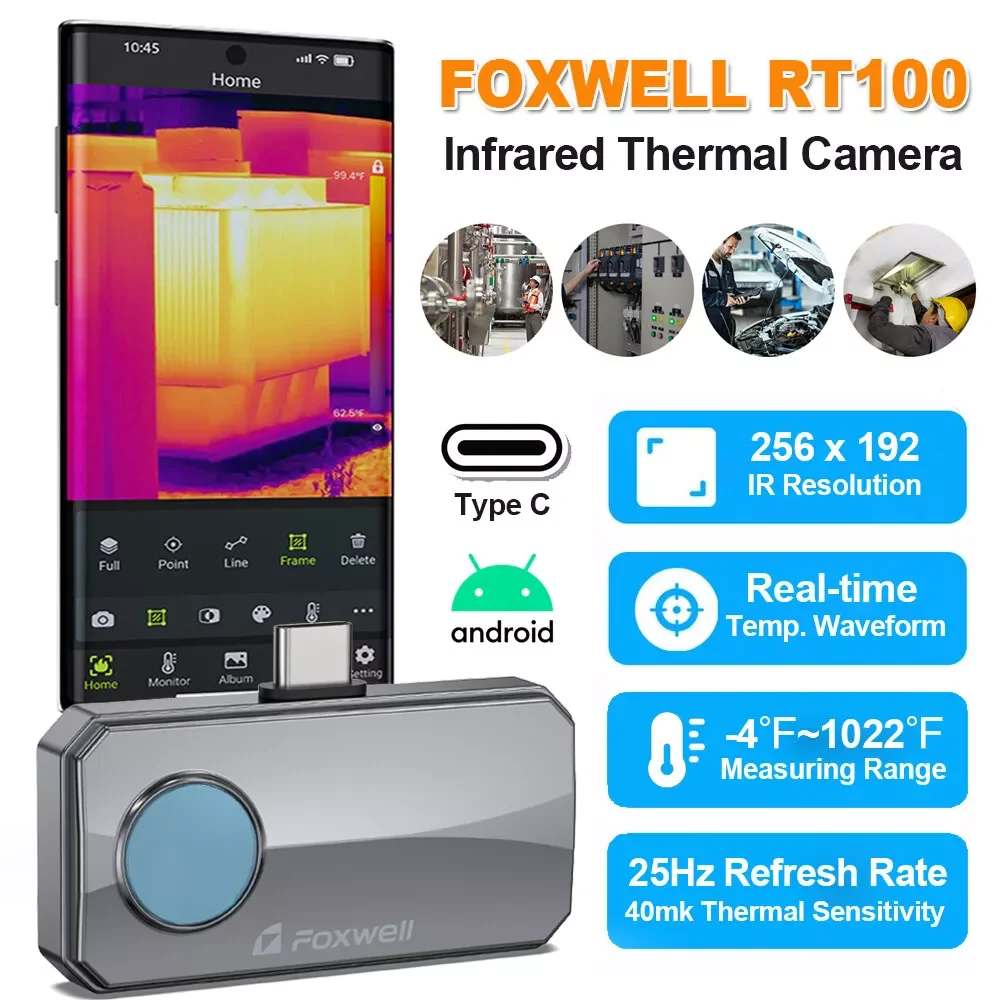 

FOXWELL RT100 High Resolution Thermal Imaging Infrared Camera for Android TypeC 256 x 192 IR High Resolution 25Hz Mobile Thermal