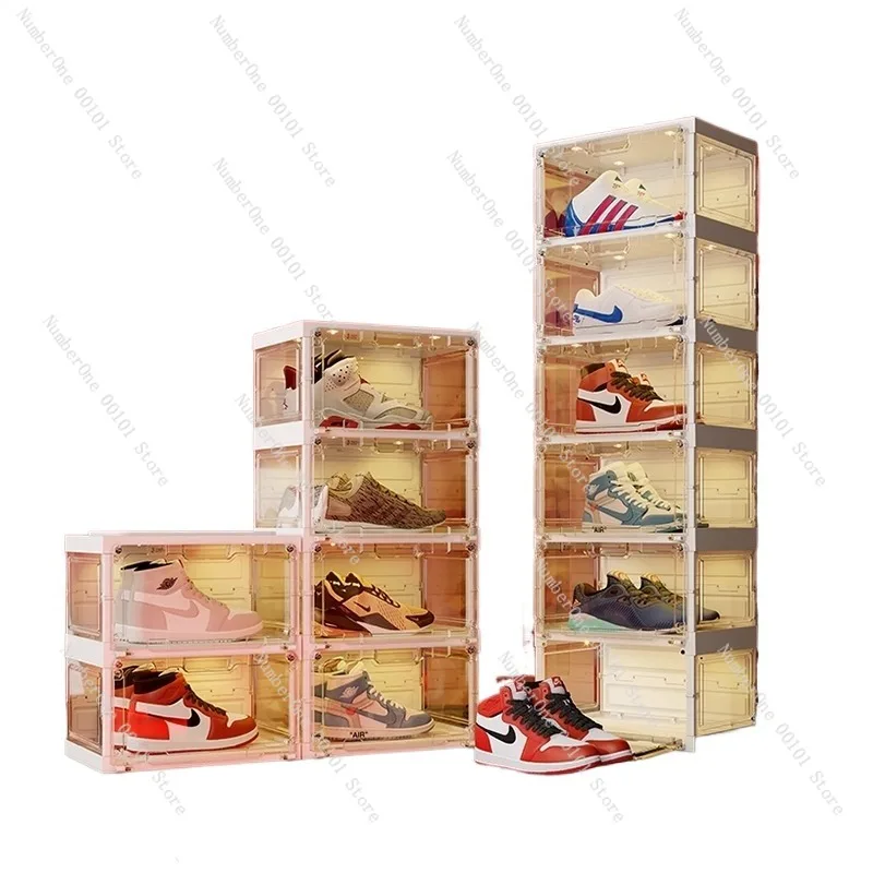 

Foldable Shoe Box,Smart Voice-Controlled Sneaker Cabinet,Transparent Shoe Storage Box,Light Luxury Luminous Shoe Rack