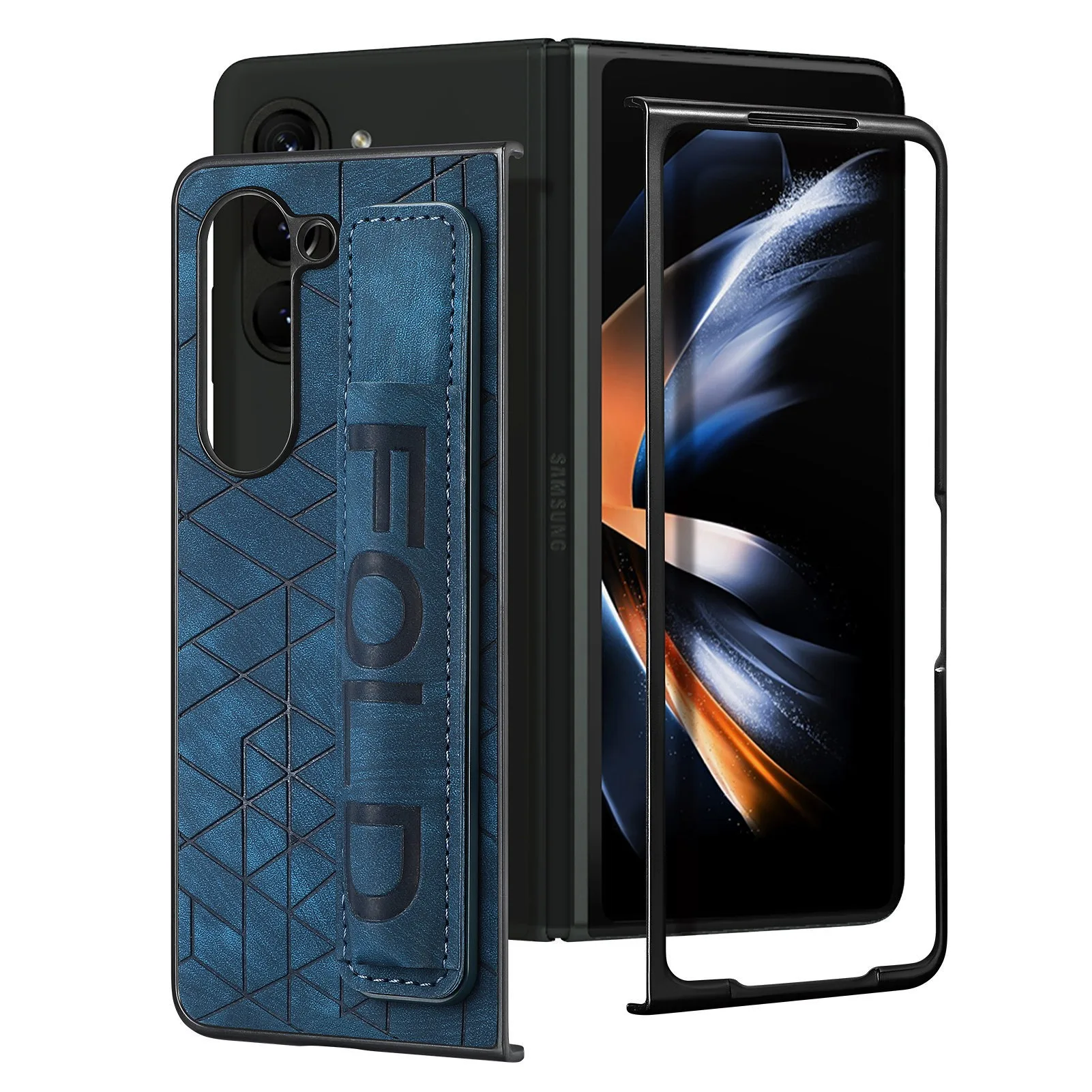 Funda de cuero para teléfono Samsung Galaxy Z Fold 7 6 5 4 3 Fold6, funda trasera con correa para muñeca retráctil elástica y portalápices Lwd
