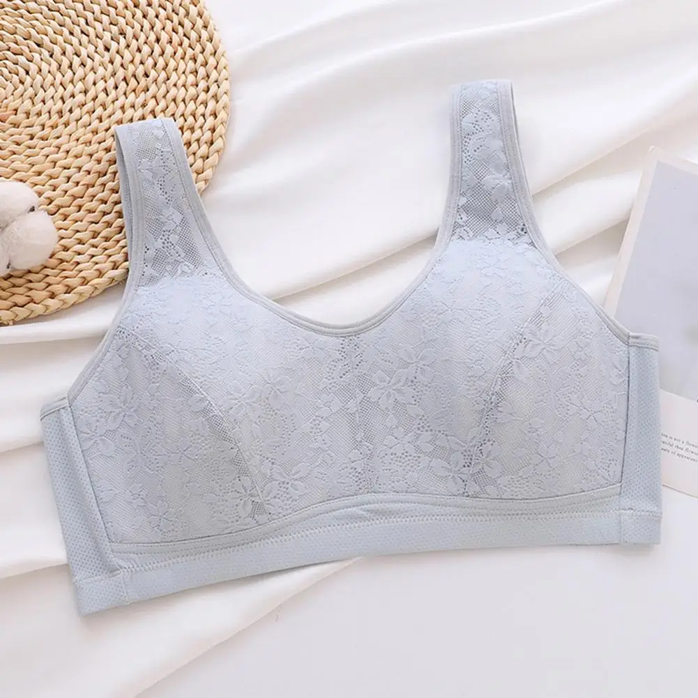 

Women Bra Adjustable Shoulder Strap Bra Elegant Lace Embroidered Plus Size Bra for Mid-aged Women with Wireless Support for Yoga