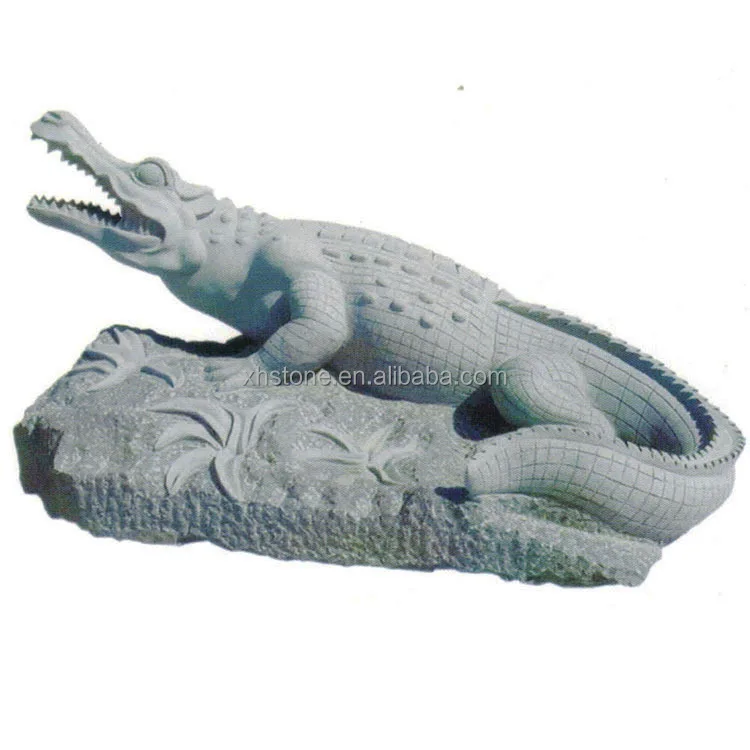 Garden Outdoor Decorative Landscaping Ornaments Life-size Natural Granite Stone Large Crocodile Statues Animal Carving for Sale