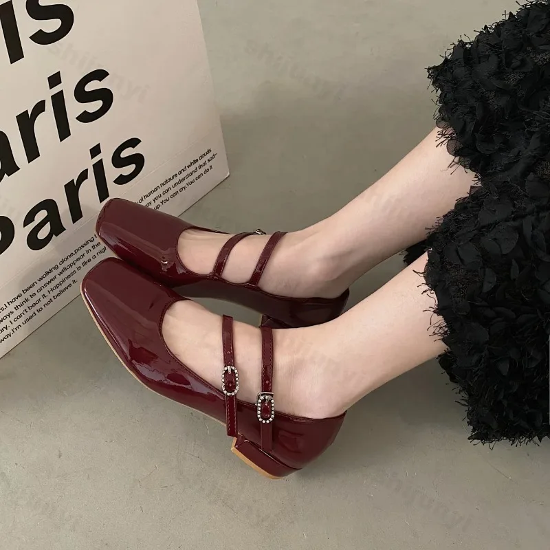 

Double Buckle Ballet Shoes 2024 Spring New Women Flat Shoes Fashion Red Elegant Mary Jane Shoes Ladies Dress Outdoor Ballerinas